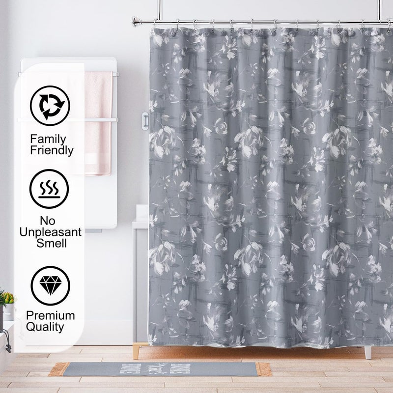 TIKABC Shower Curtain Liner, 4G PEVA Shower Liner, Plastic Waterproof Shower Curtains, with Grommet Holes and 3 Magnetic Weights(Peony Flower) - Image 5